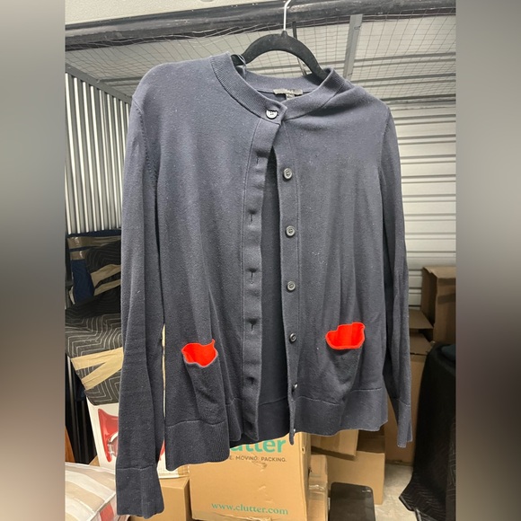 COS Navy Cardigan with pop of red pockets - Picture 1 of 3